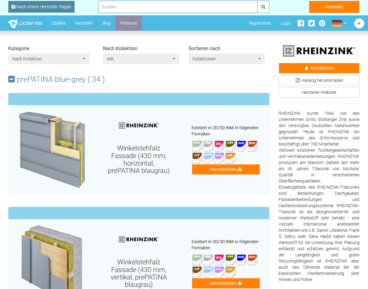 BIM-Planung RHEINZINK Polantis-Seite